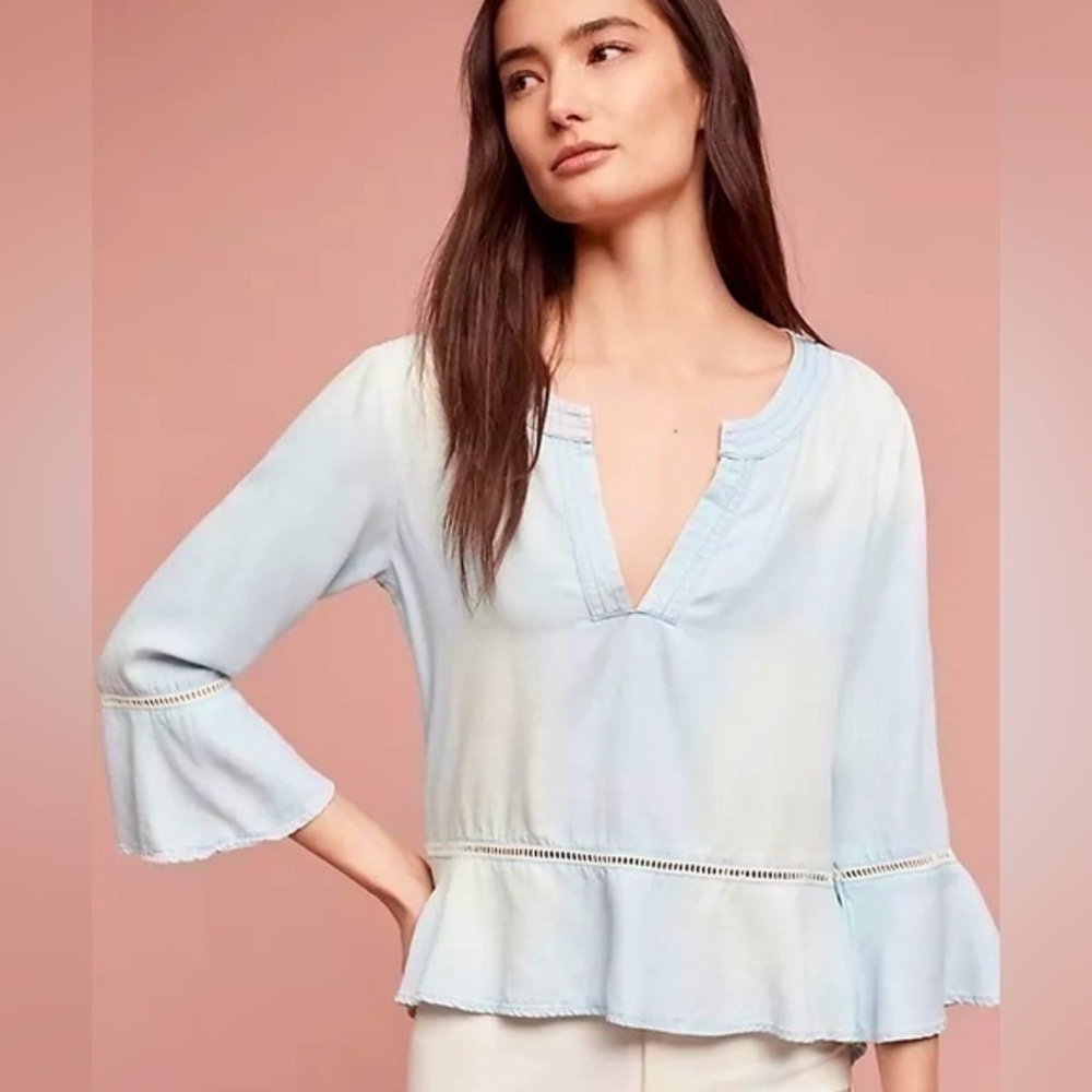 Anthropologie Cloth & Stone Washed Aria Henley NWoT Bell Sleeve